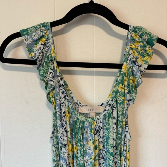 LOFT Green & Blue Stripe Floral Midi Dress - Picture 2 of 4